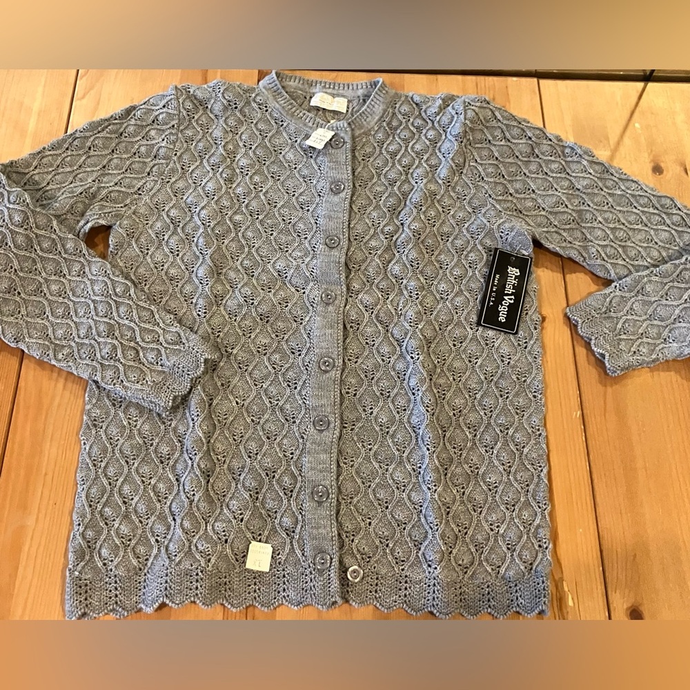 NWT Vintage RARE British Vogue Gray Diamond Knit Cardigan est. 1960’s Size XL